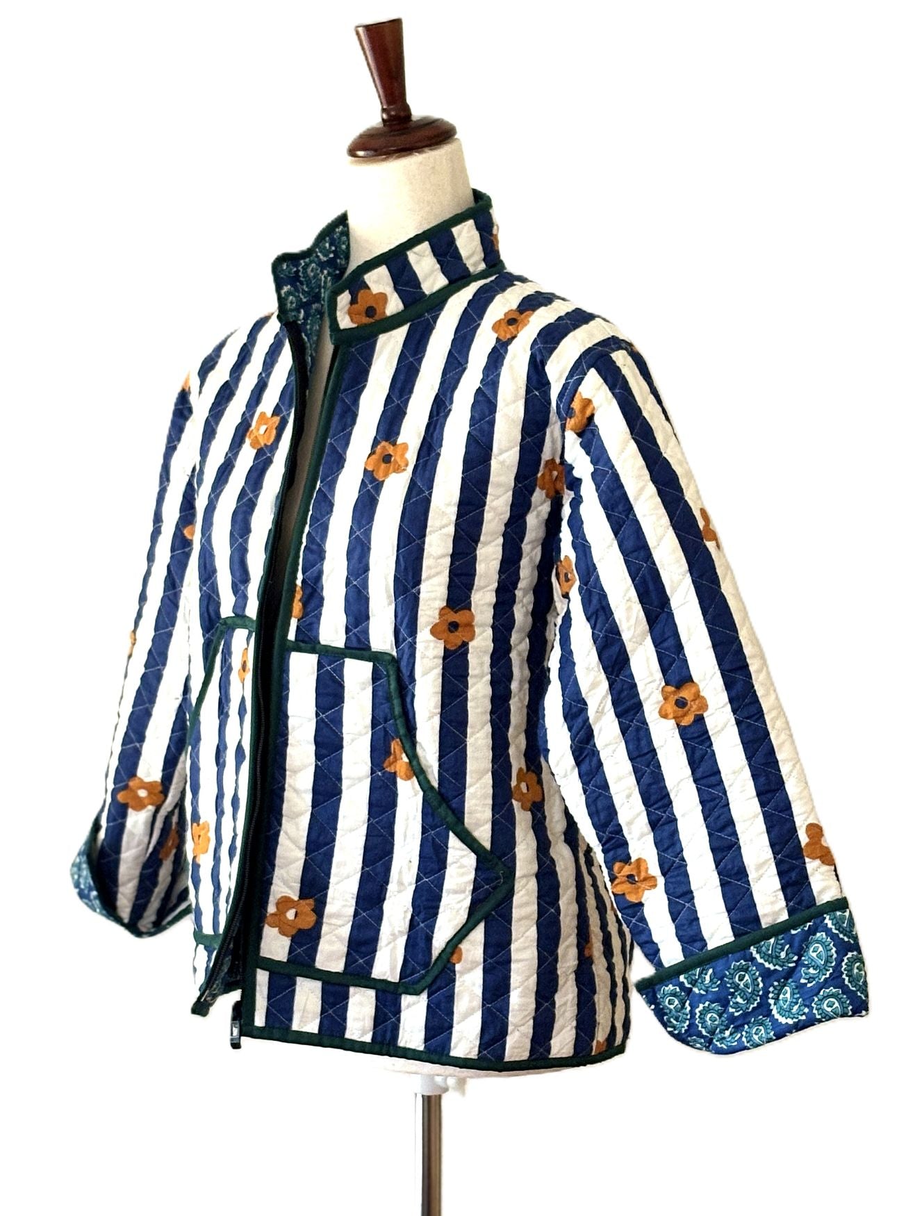 Jackets: Short, Quilted Striped Unique, Fully Reversible. (Navy) A Favorite. Last ONE !
