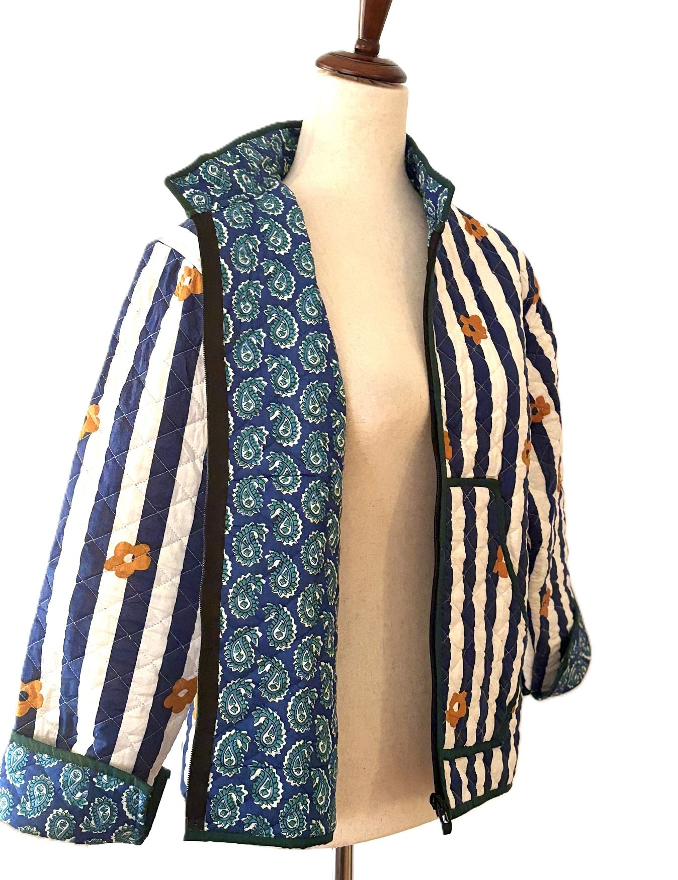 Jackets: Short, Quilted Striped Unique, Fully Reversible. (Navy) A Favorite. Last ONE !