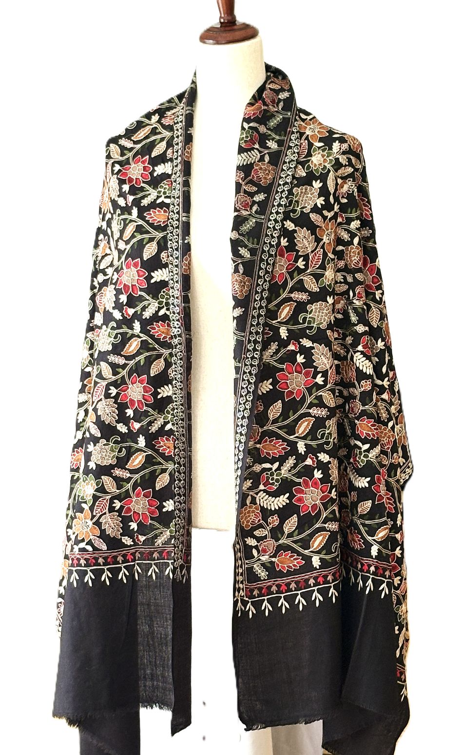 Shawl or Wrap, Kashmiri Embroidered Pashmina Wool. Collector's Piece.