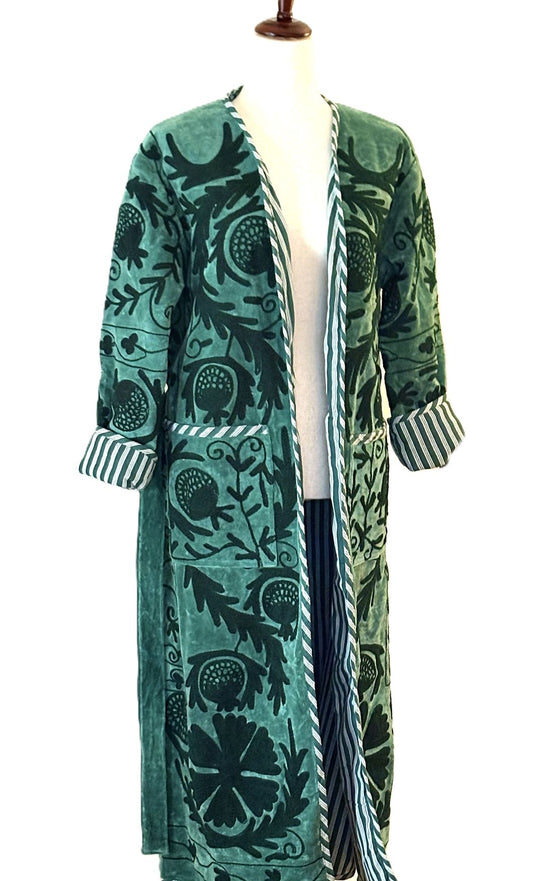 Jacket: Midi Embroidered Velvet Suzani Top Coat Is Impressive, Color (Emerald).