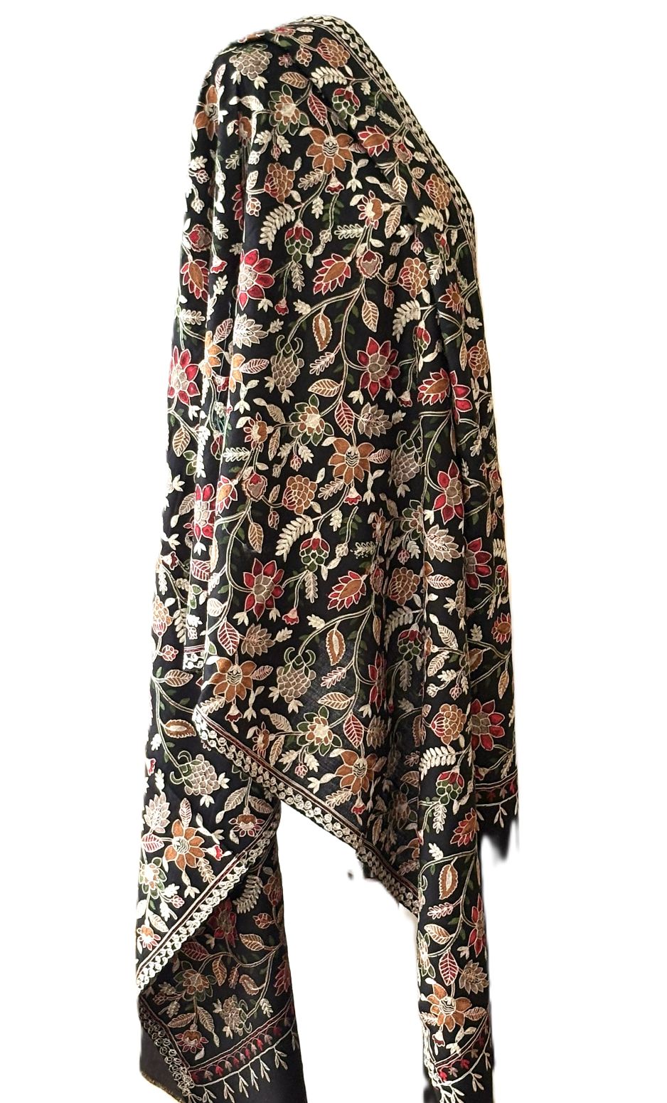 Shawl or Wrap, Kashmiri Embroidered Pashmina Wool. Collector's Piece.