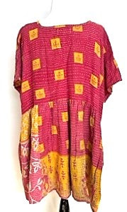 NEW Artisan Quilt Mini Dress. Comfortable, Soft, and Very Chic (Abstract Gold/Pink)