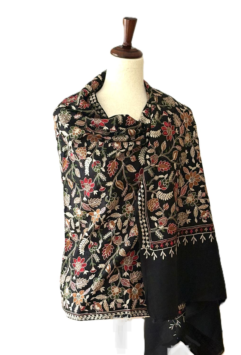 Shawl or Wrap, Kashmiri Embroidered Pashmina Wool. Collector's Piece.