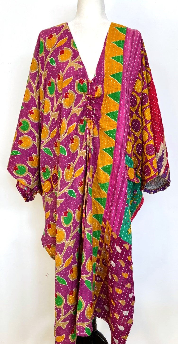 Kantha Dreams, Midi Cotton Dress Goes Everywhere (Fuschia, Yellow)