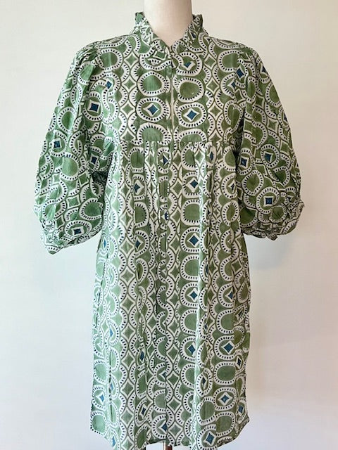 Trendy Cotton Mini Maxi Dress, Olive Green