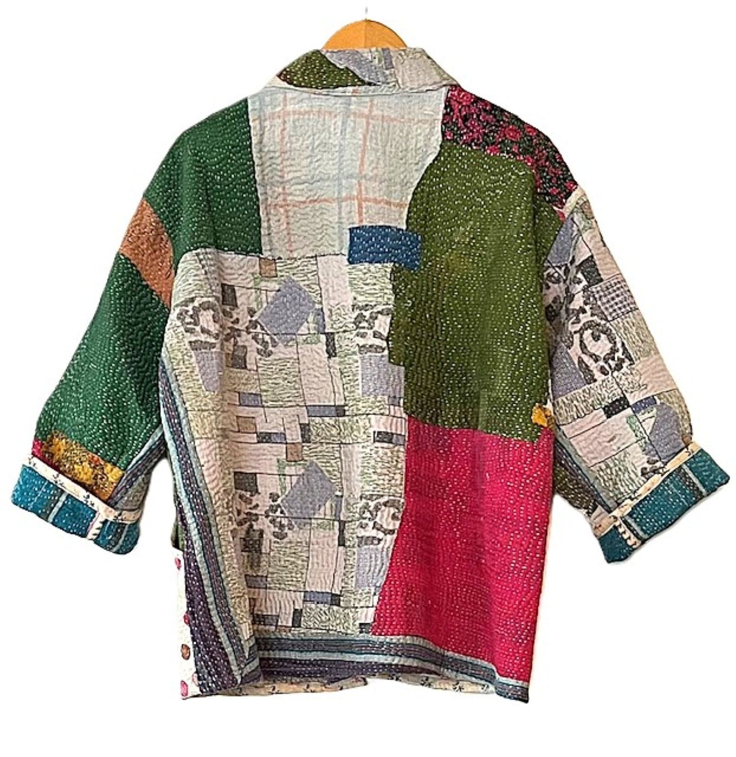 Specialty Collection: Refined, Patchwork Quilted Short Jacket. Fully Reversible (Cream Red)