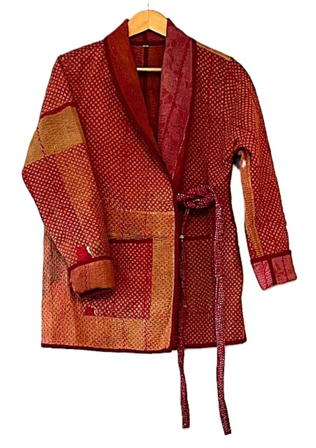 Handmade Vintage Cotton Kantha Jacket Fully Reversible. (Copper)