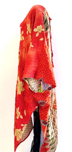 Kantha Dreams, Midi Cotton Dress Goes Everywhere (Red and Bronze)