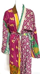 One of a Kind Mixed Print Cotton Artisan  Kimono (Burgundy/yellow)