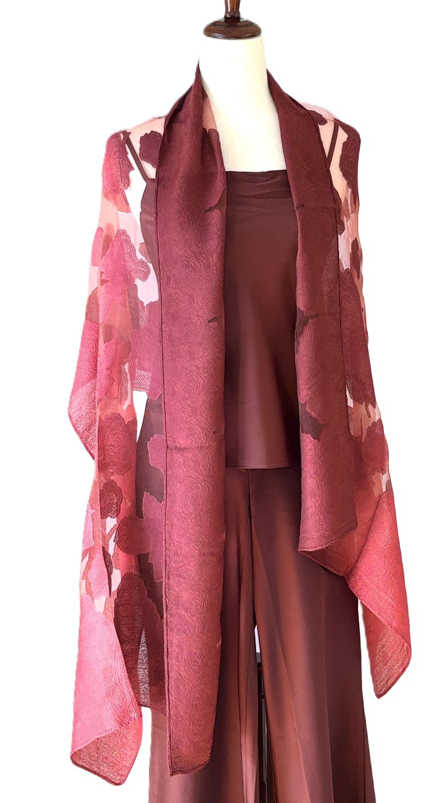 Pant Set, 2 Piece Satin Square Neck Cami With Matching Straight Leg Pants (Raisin)