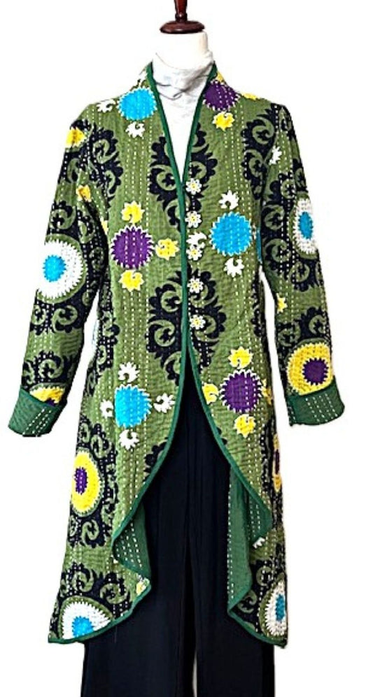 Tulip Cut Designer Contemporary Waist Coat Works For All Seasons. (Green)