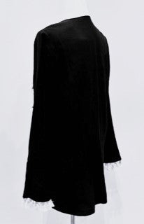 Sleek Slim Embroidered Fringe Kimono (Black)