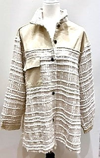 Raw Edge Detail Button Down Collared Tweed Shacket (Ivory)