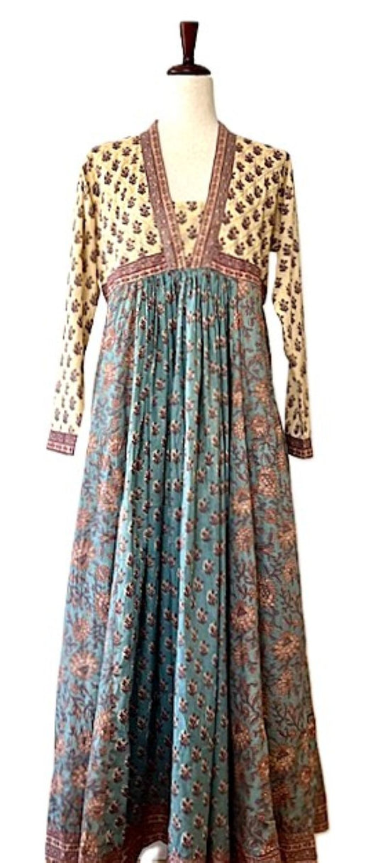 Dresses: Midi Block Print Cotton Is Smart, Tailored, And Handmade (Aqua)