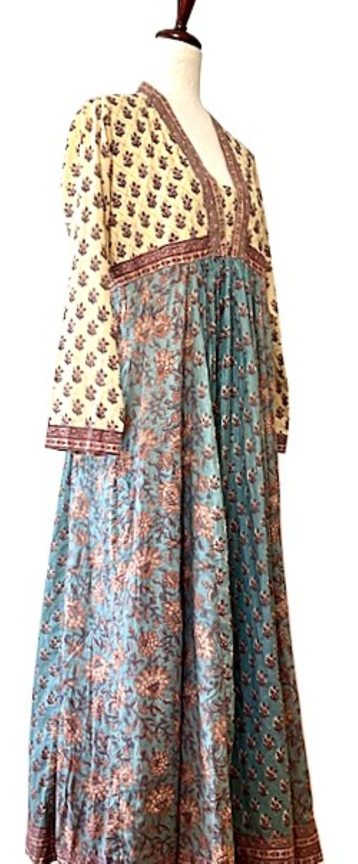 Dresses: Midi Block Print Cotton Is Smart, Tailored, And Handmade (Aqua)