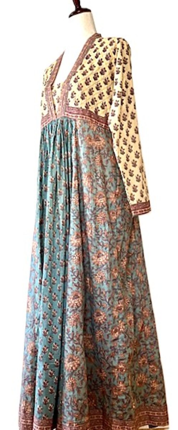 Dresses: Midi Block Print Cotton Is Smart, Tailored, And Handmade (Aqua)