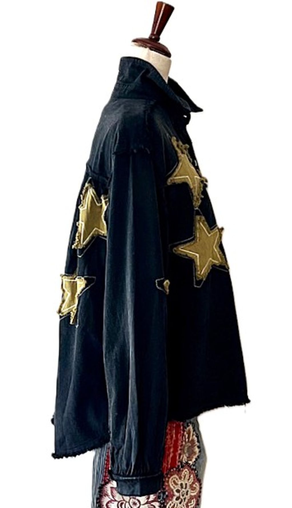 Slimmed Down Long Sleeve Black Denim With Stars Shacket