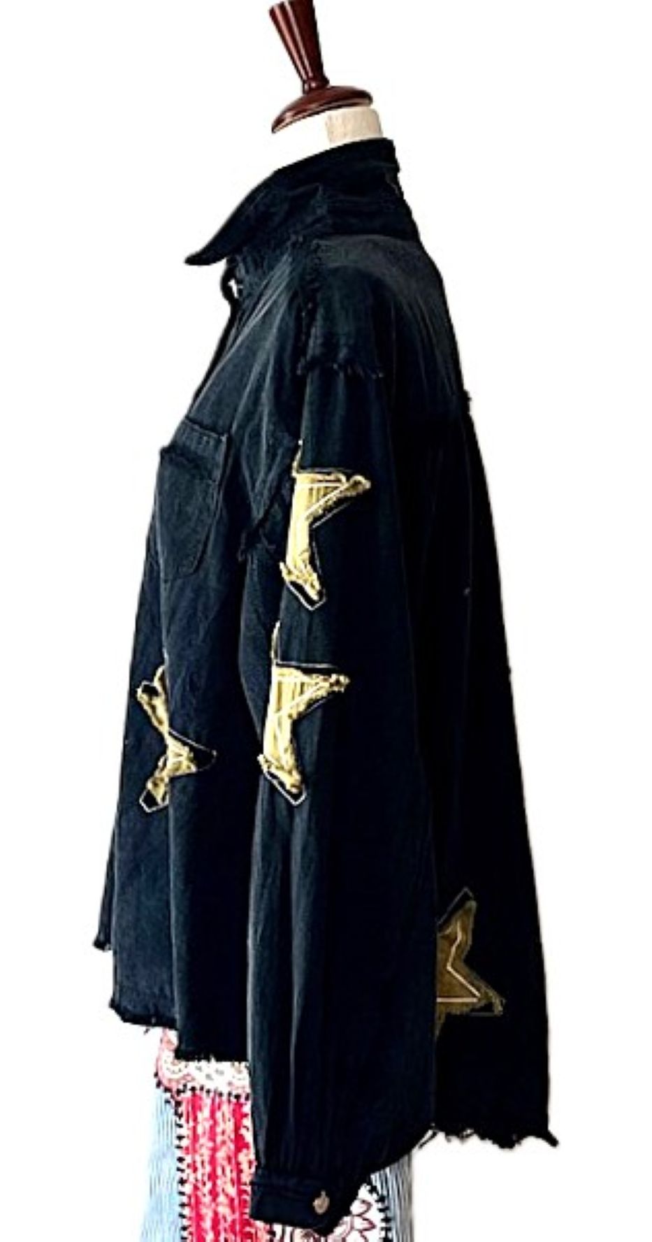 Slimmed Down Long Sleeve Black Denim With Stars Shacket