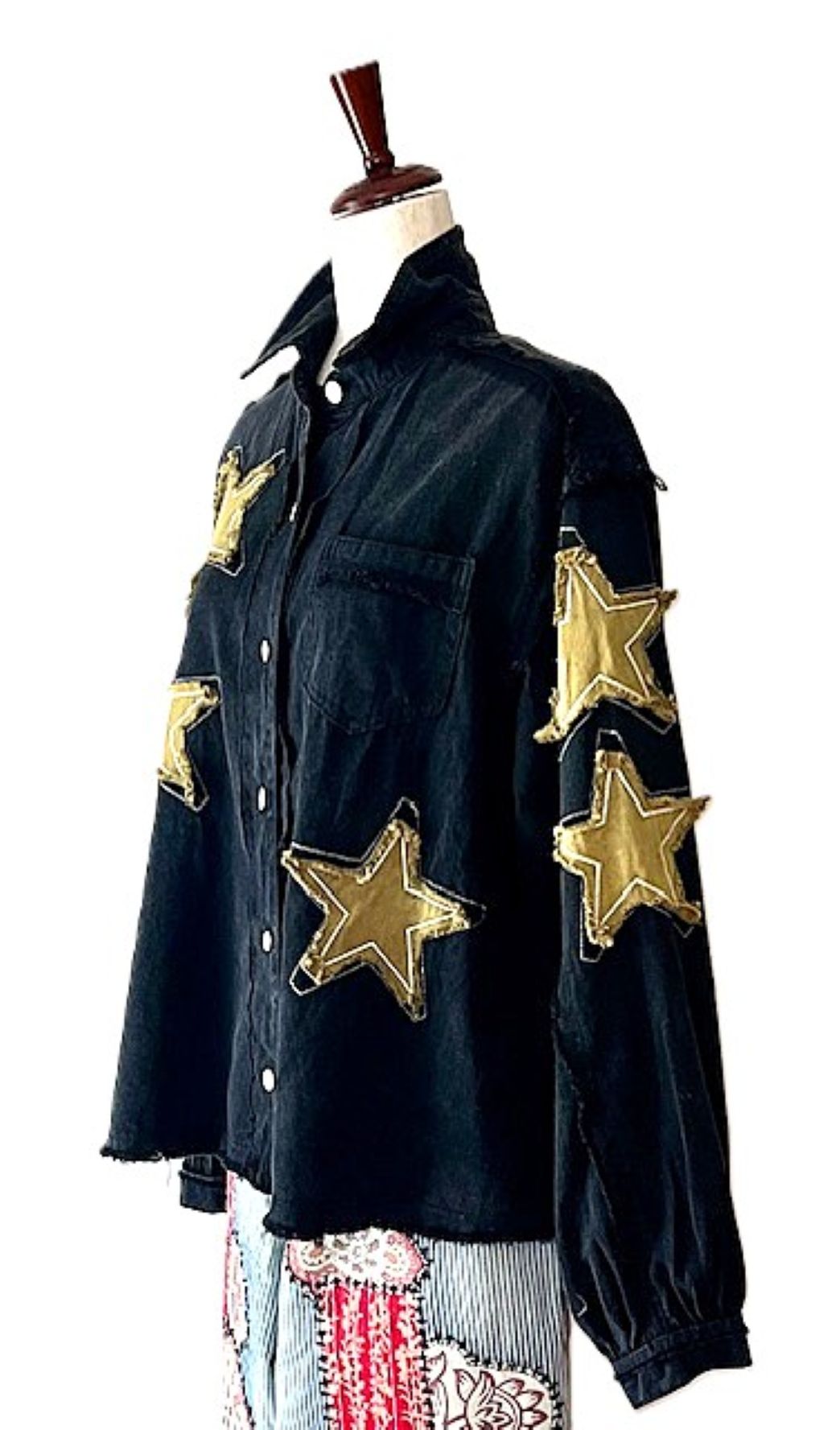 Slimmed Down Long Sleeve Black Denim With Stars Shacket