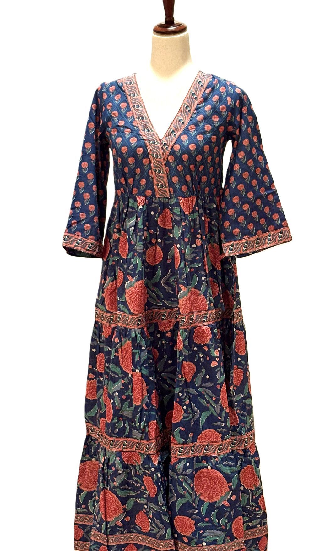 Dresses: Midi Block Print Cotton Is Smart, Tailored, And Handmade (Blue)