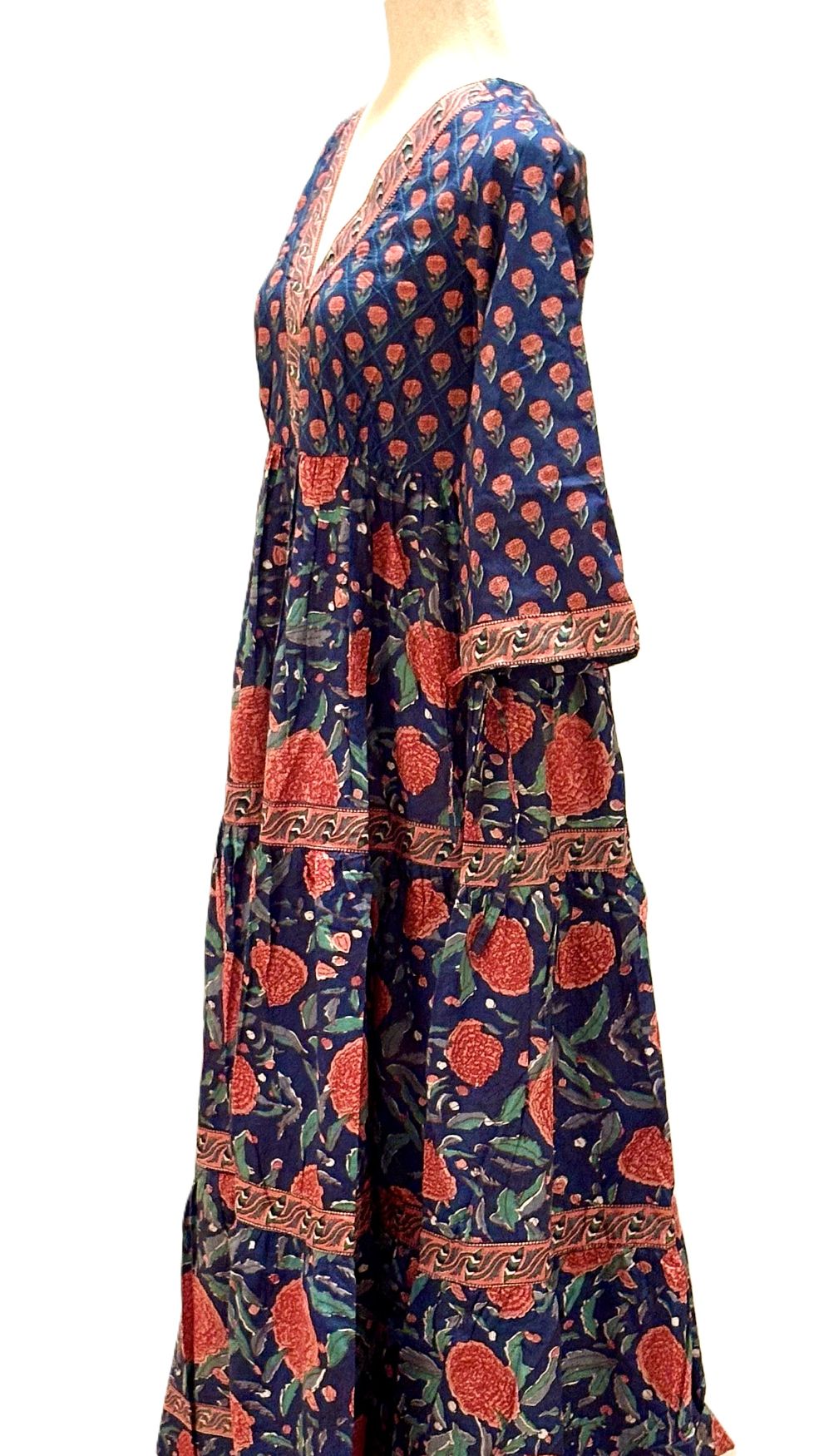 Dresses: Midi Block Print Cotton Is Smart, Tailored, And Handmade (Blue)