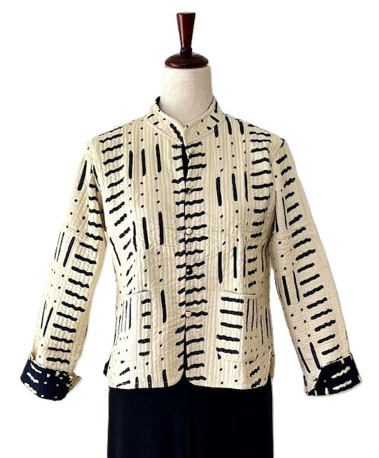 Sophisticated Fully Reversible Handmade Kantha Jacket.  Reorder coming (Cream and Black)