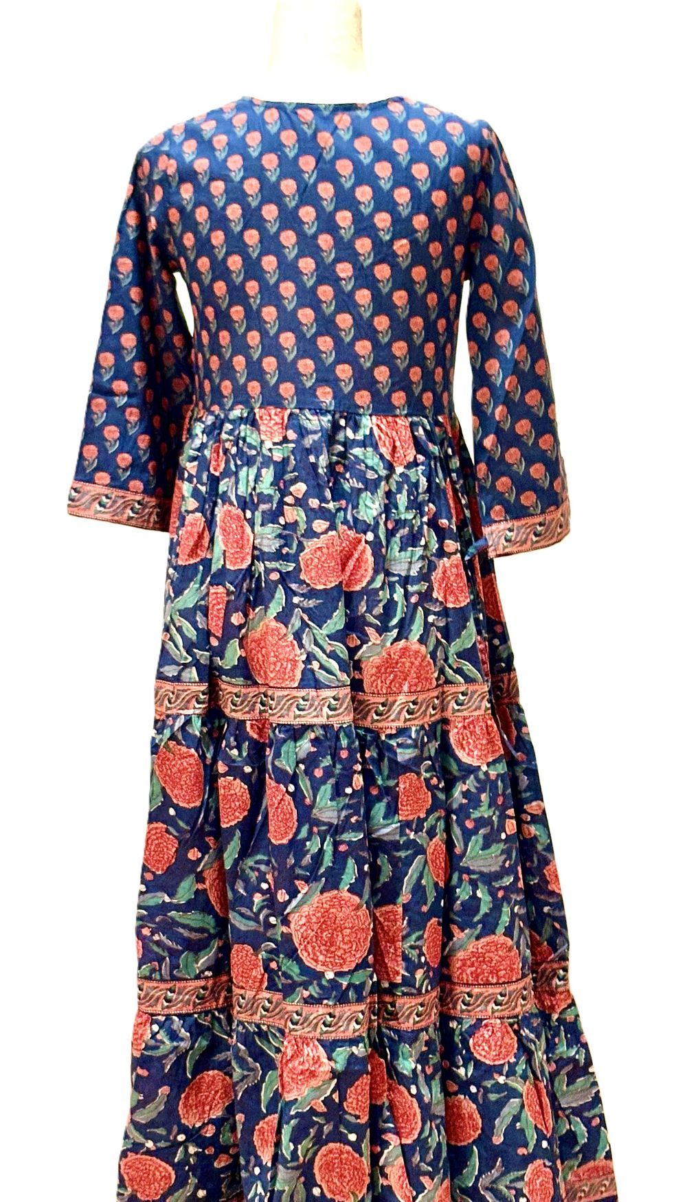 Dresses: Midi Block Print Cotton Is Smart, Tailored, And Handmade (Blue)
