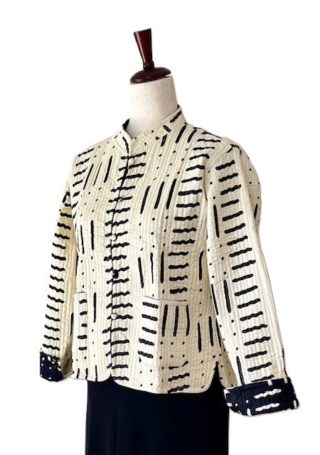 Sophisticated Fully Reversible Handmade Kantha Jacket.  Reorder coming (Cream and Black)