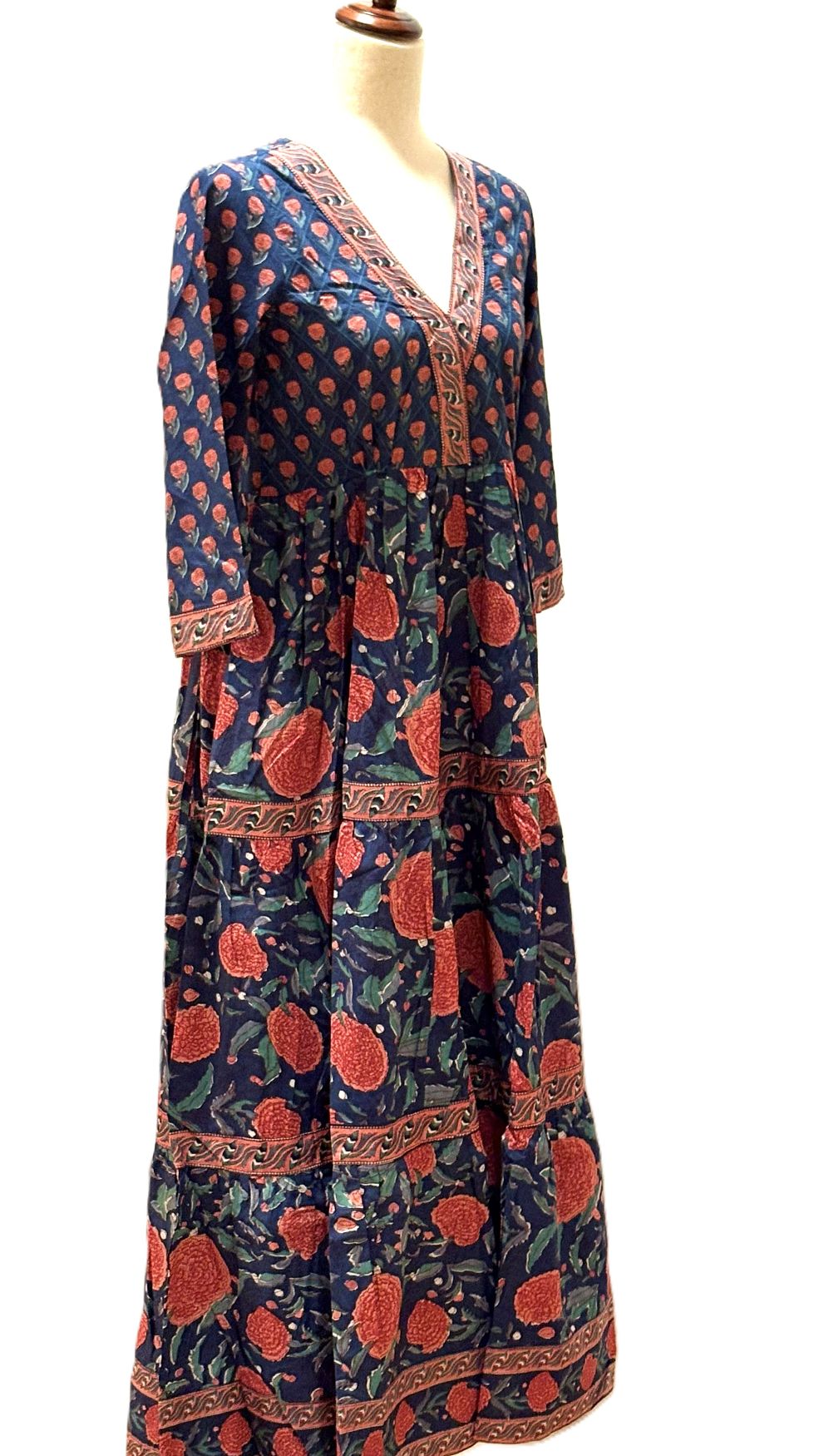 Dresses: Midi Block Print Cotton Is Smart, Tailored, And Handmade (Blue)