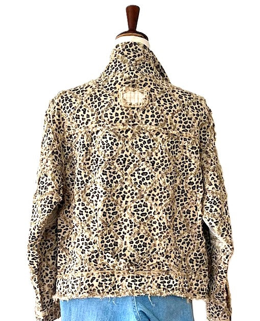 Jacket: Long Sleeve Textured Woven Lace Patchwork Top (Leopard)