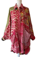 Handmade Cotton Kantha Cropped Jacket Totally Reversible. (Red/Blue)