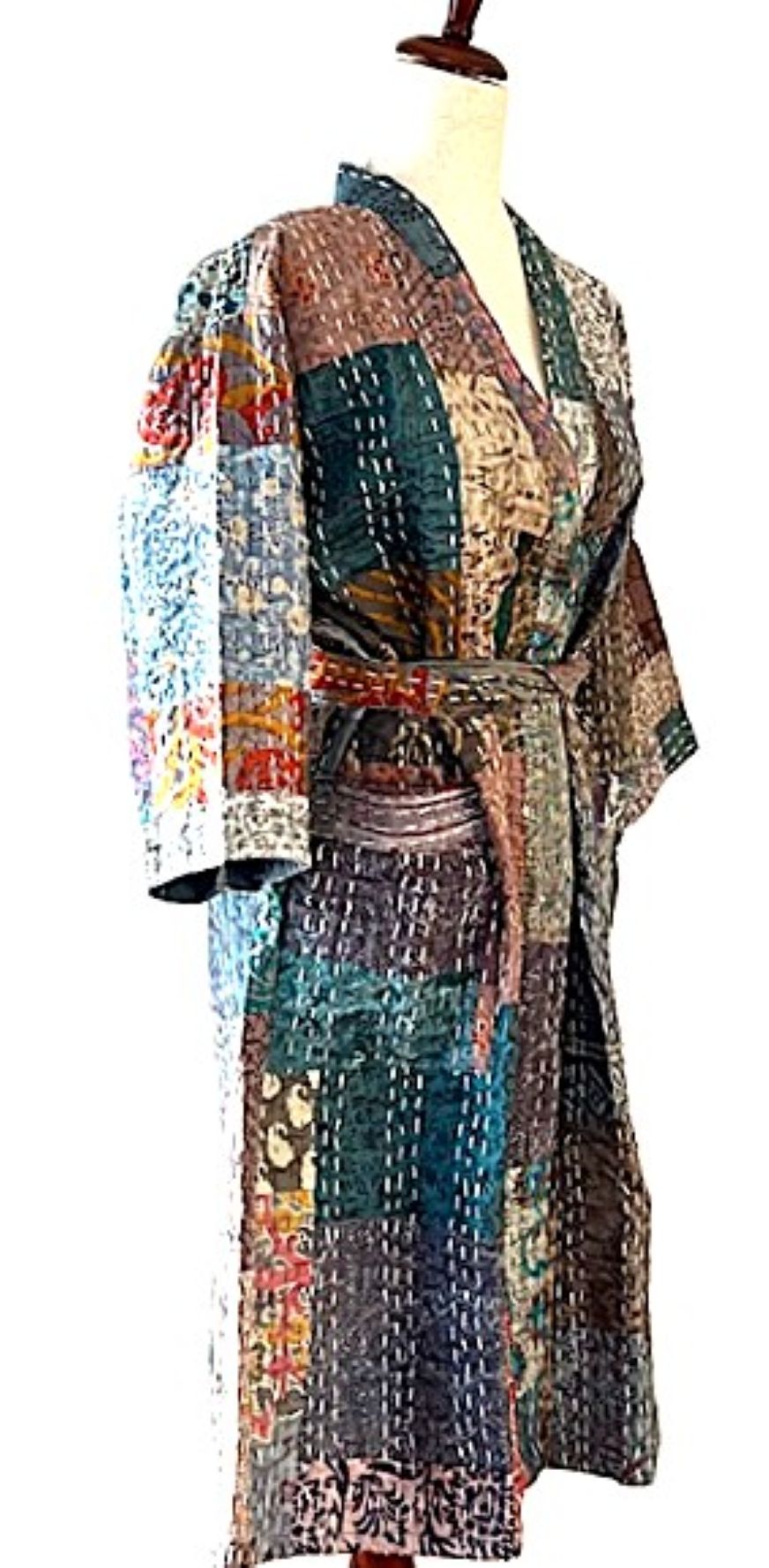 Spectacular Short Designer Patchwork Silk Kimono. 2 Knock Out Colors. (Purple or Blue)
