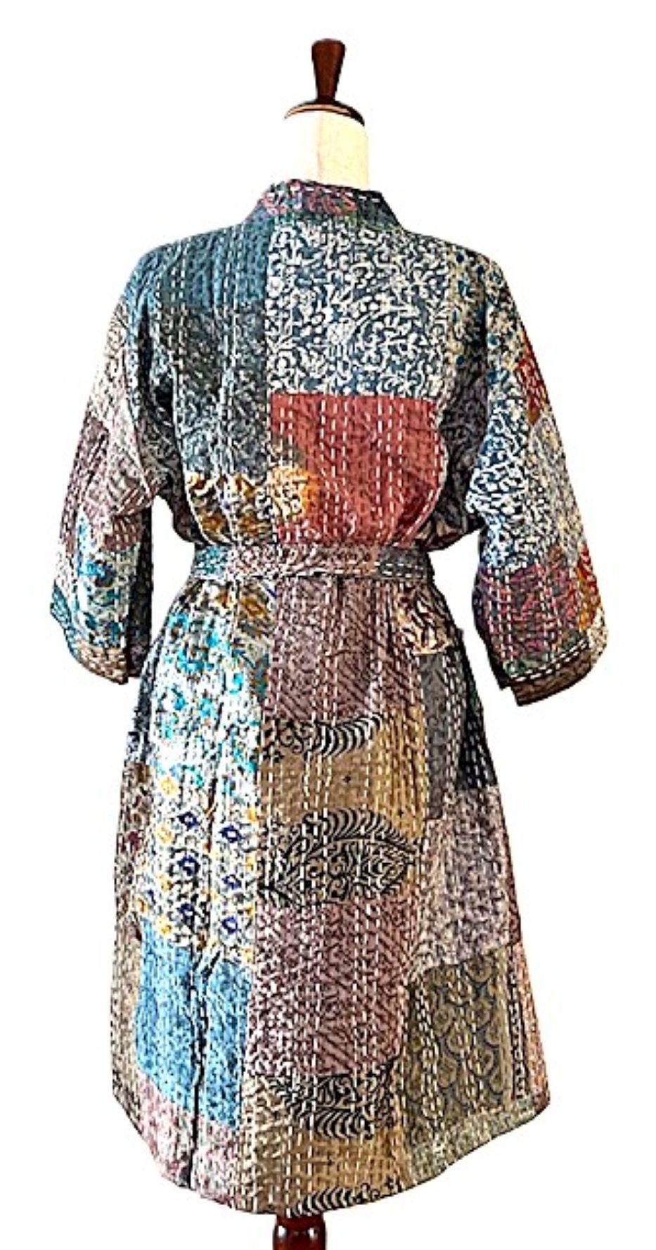 Spectacular Short Designer Patchwork Silk Kimono. 2 Knock Out Colors. (Purple or Blue)