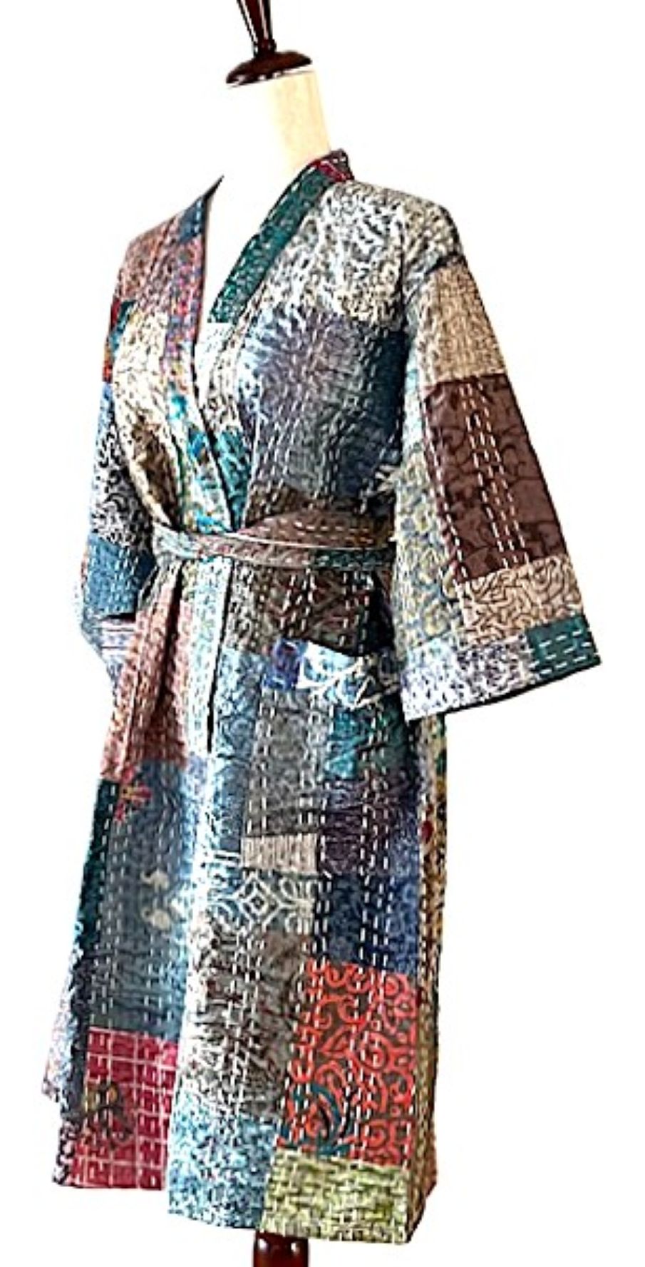 Spectacular Short Designer Patchwork Silk Kimono. 2 Knock Out Colors. (Purple or Blue)