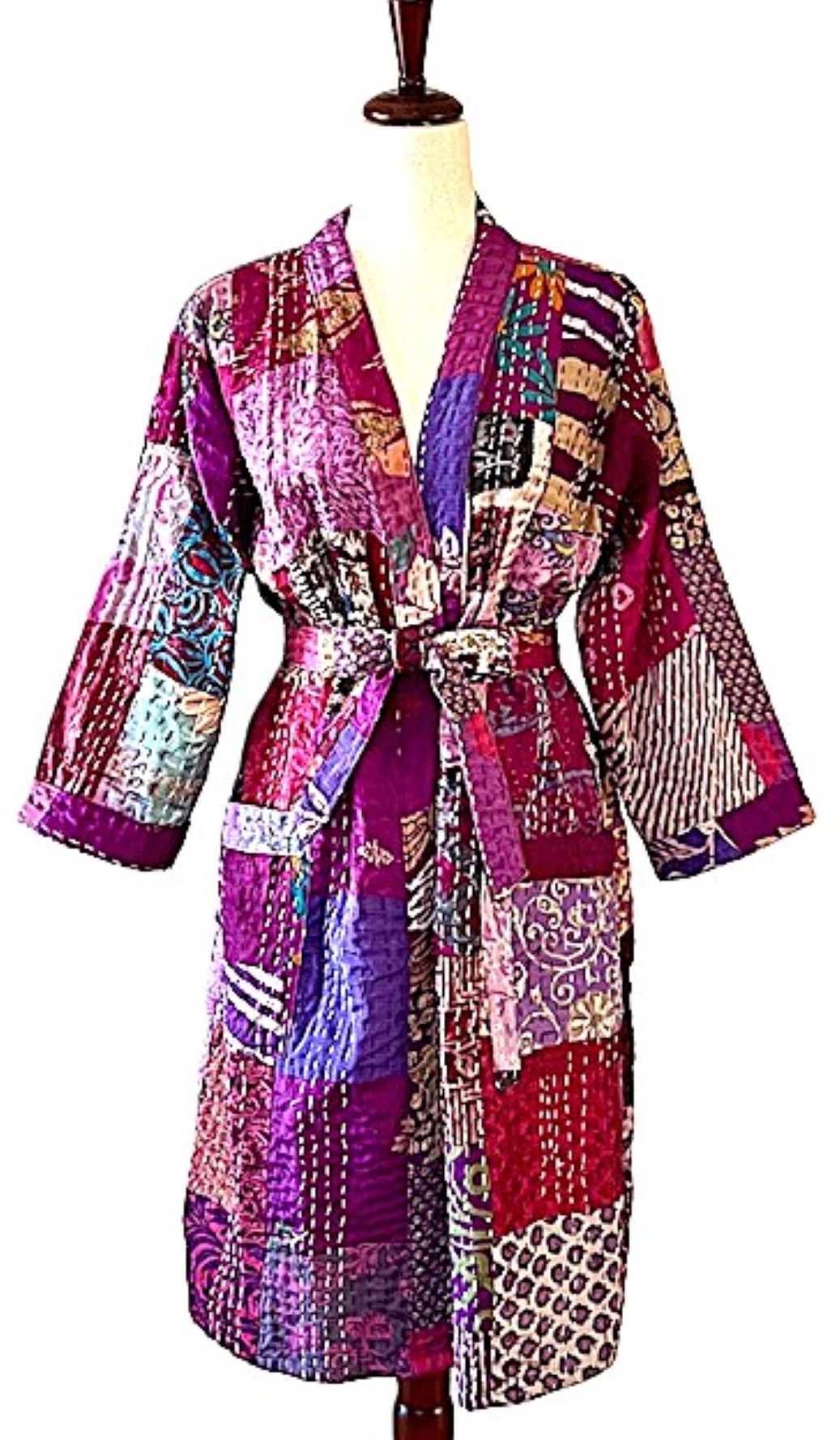 Spectacular Short Designer Patchwork Silk Kimono. 2 Knock Out Colors. (Purple or Blue)