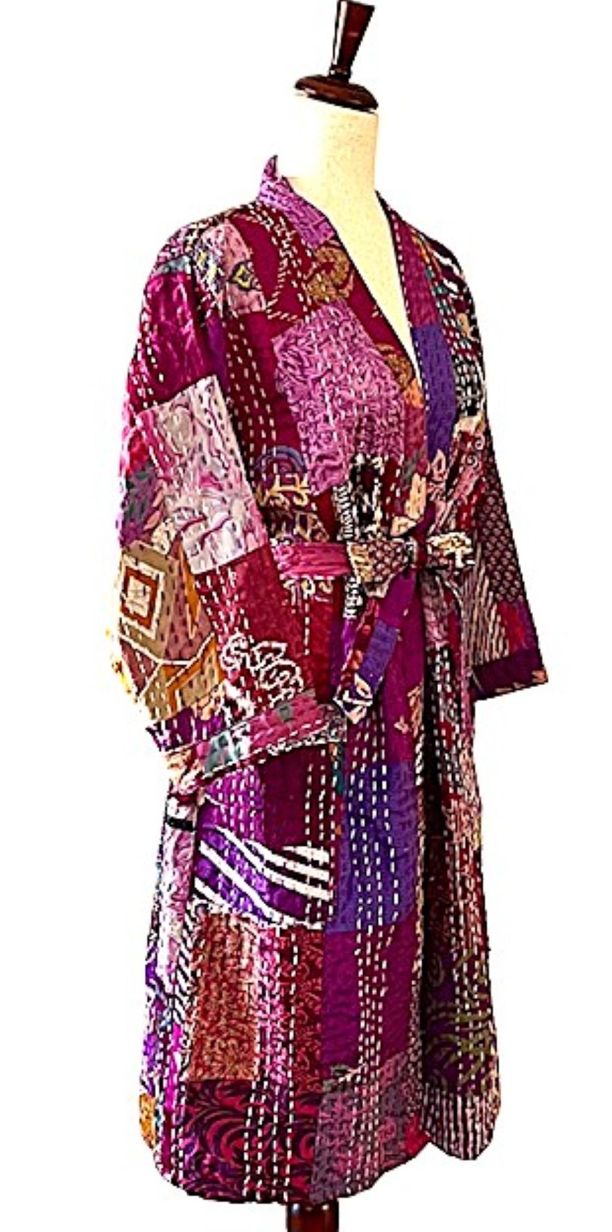 Spectacular Short Designer Patchwork Silk Kimono. 2 Knock Out Colors. (Purple or Blue)