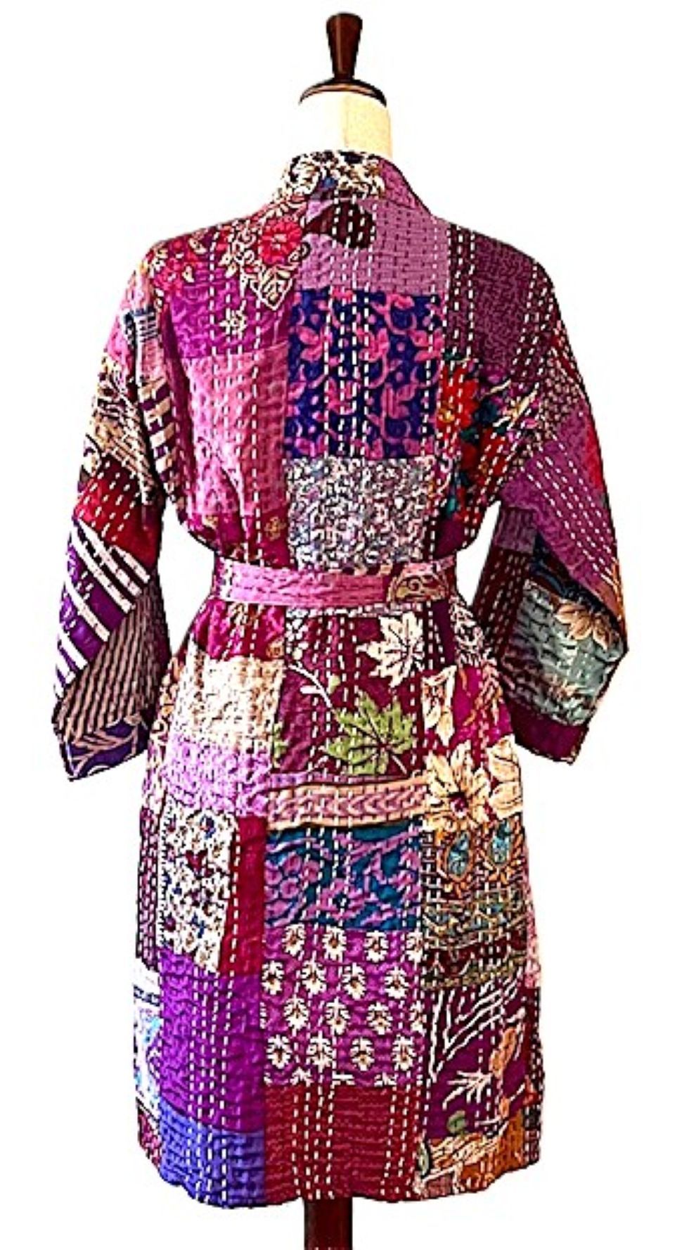 Spectacular Short Designer Patchwork Silk Kimono. 2 Knock Out Colors. (Purple or Blue)
