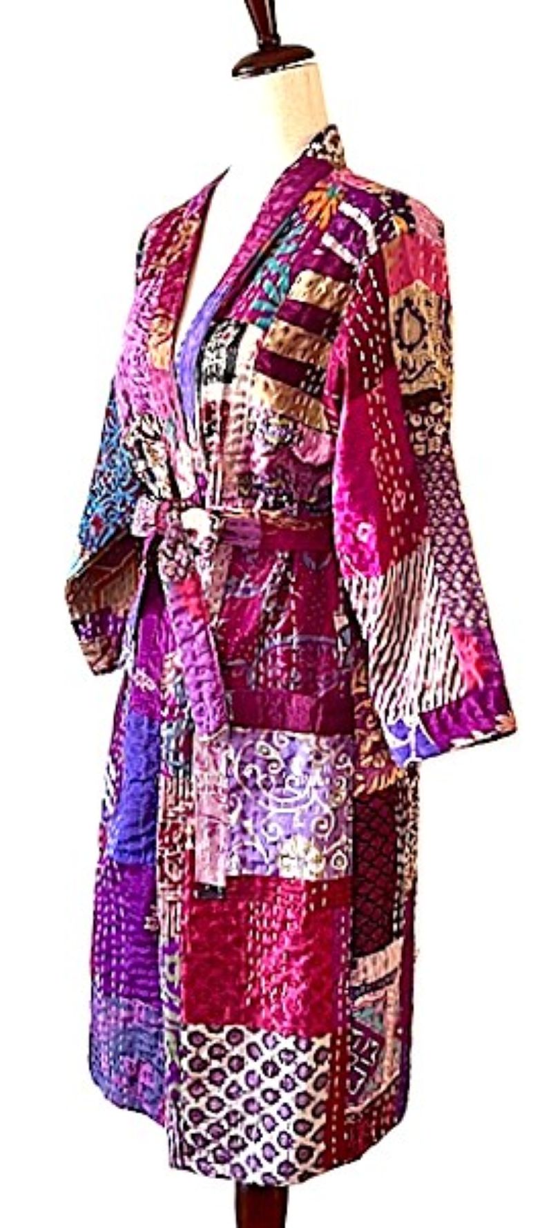 Spectacular Short Designer Patchwork Silk Kimono. 2 Knock Out Colors. (Purple or Blue)