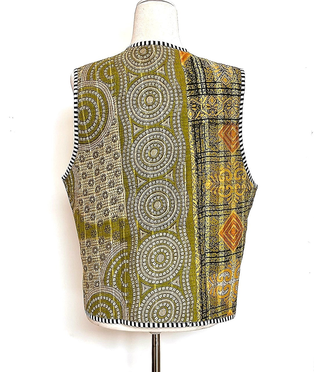 Kantha Vests With Striped Piping and Ties (3 Prints to choose from)