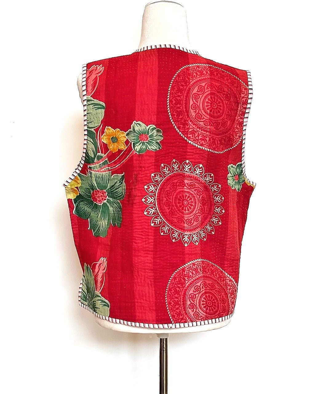 Kantha Vests With Striped Piping and Ties (3 Prints to choose from)