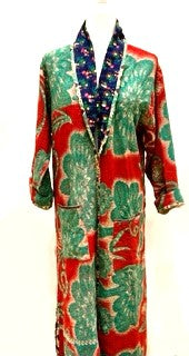 New Generation Long Kantha Coat: Slim, Tailored, and Smart (Green/Red)