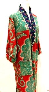 New Generation Long Kantha Coat: Slim, Tailored, and Smart (Green/Red)