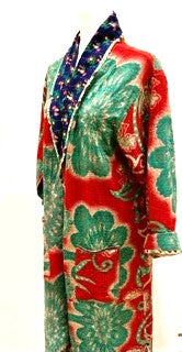 New Generation Long Kantha Coat: Slim, Tailored, and Smart (Green/Red)