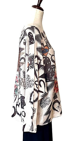 Italian Knit Beige Fashion Round Neck Knit Printed Sweater