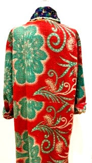 New Generation Long Kantha Coat: Slim, Tailored, and Smart (Green/Red)