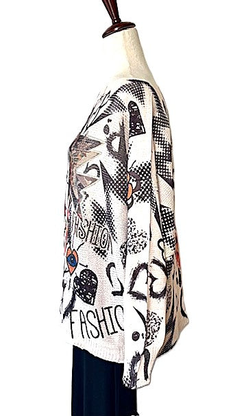 Italian Knit Beige Fashion Round Neck Knit Printed Sweater