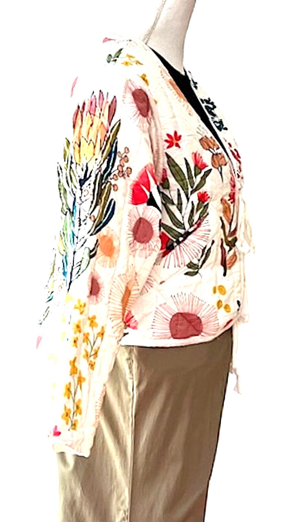 Short Handmade Floral Design Jacket With Front Drawstring Closures. New Style