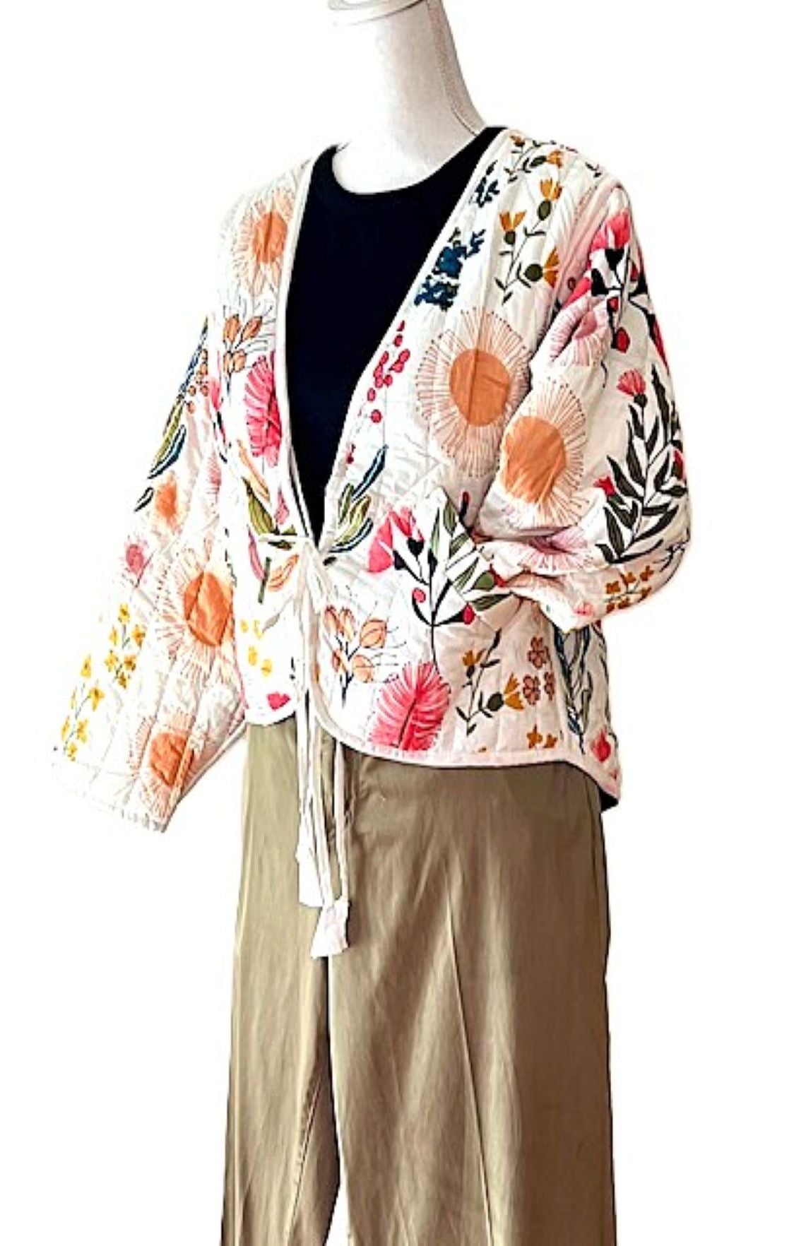 Short Handmade Floral Design Jacket With Front Drawstring Closures. New Style