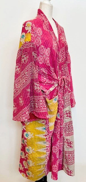 Kantha Robe Dreamweaver Kimono (Pink)  Is A Statement Piece.