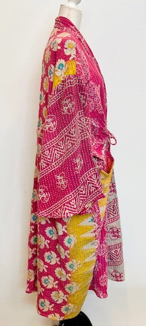 Kantha Robe Dreamweaver Kimono (Pink)  Is A Statement Piece.